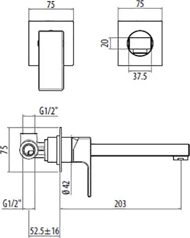 Смеситель для раковины Gattoni Kubik 2537/25C0 хром