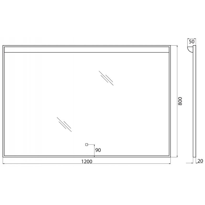 Зеркало BelBagno SPC-UNO-1200-800-TCH 120 см, с подсветкой и сенсорным выключателем