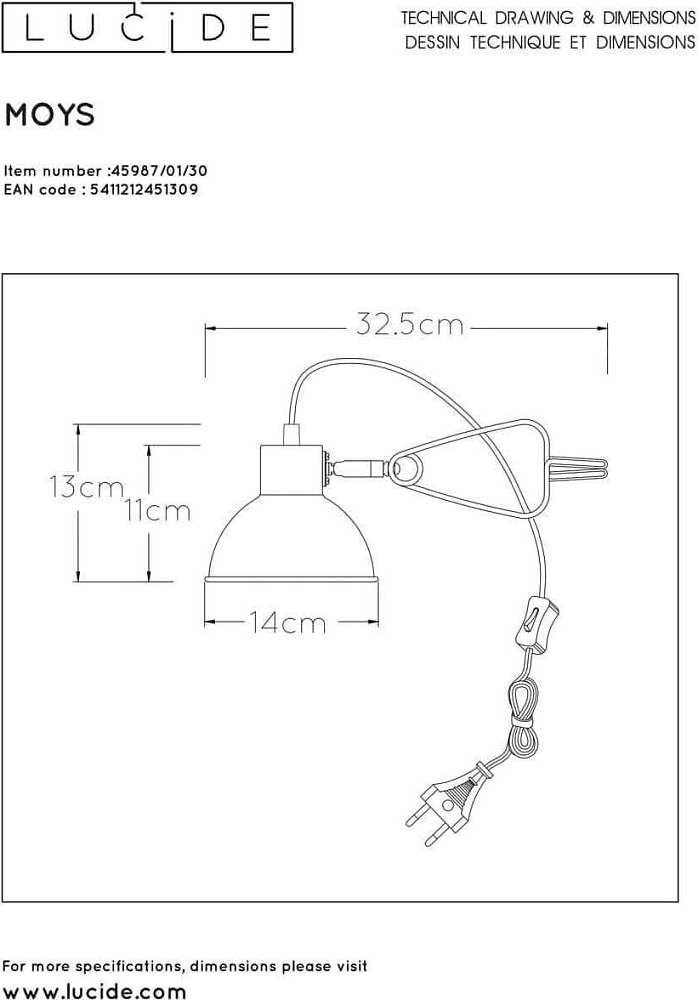 Настольная лампа Lucide Moys 45987/01/30