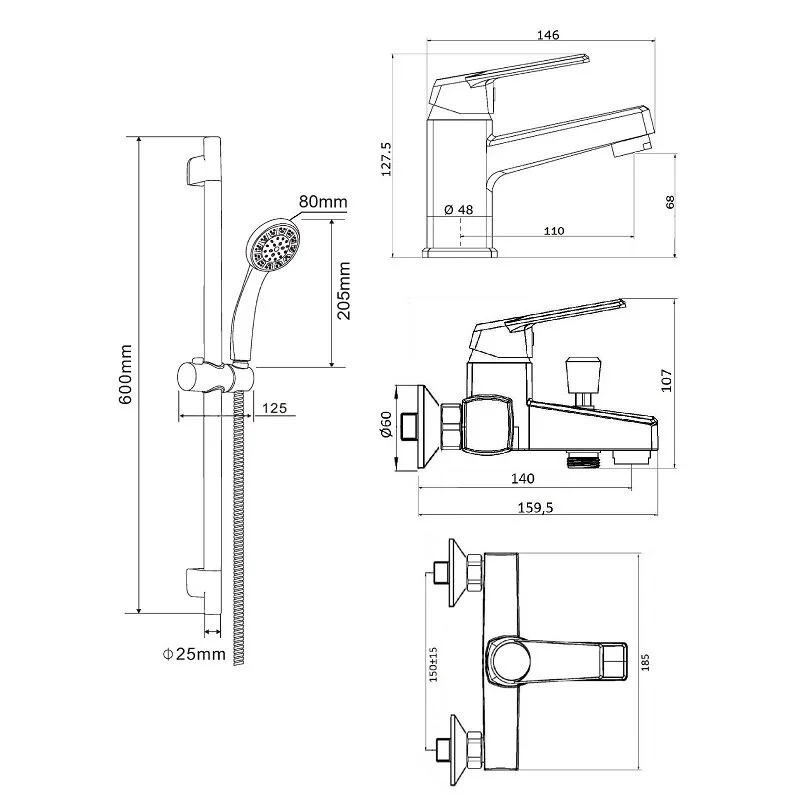 Смеситель для ванны с душем OneLife P02-511cr хром