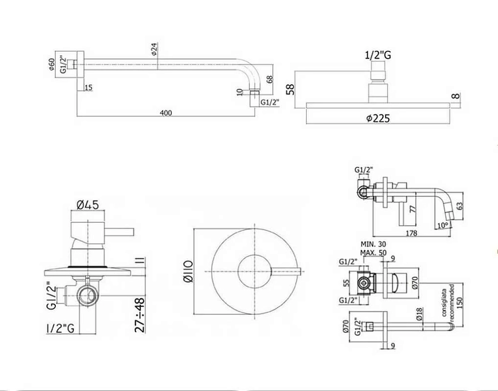 Душевая система Paffoni KIT LIG KITLIG011BO006 белый