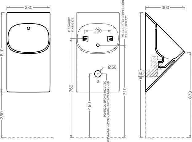 Писсуар подвесной ArtCeram La Fontana LFO002 17 00, черный матовый