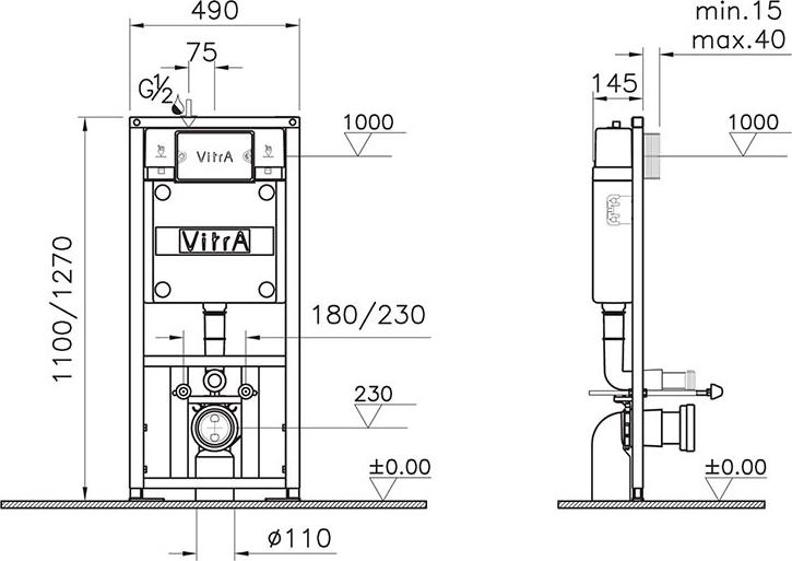 Унитаз с инсталляцией VitrA Metropole 9820B003-7201