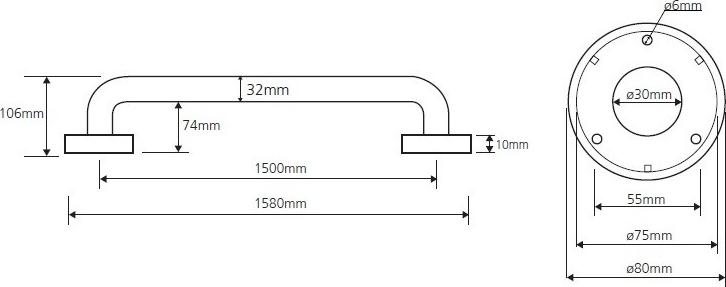 Поручень 1500 mm Bemeta Help 301101504 белый