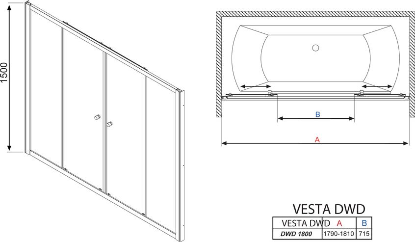 Шторка для ванной Radaway Vesta DWD 180 прозрачное стекло