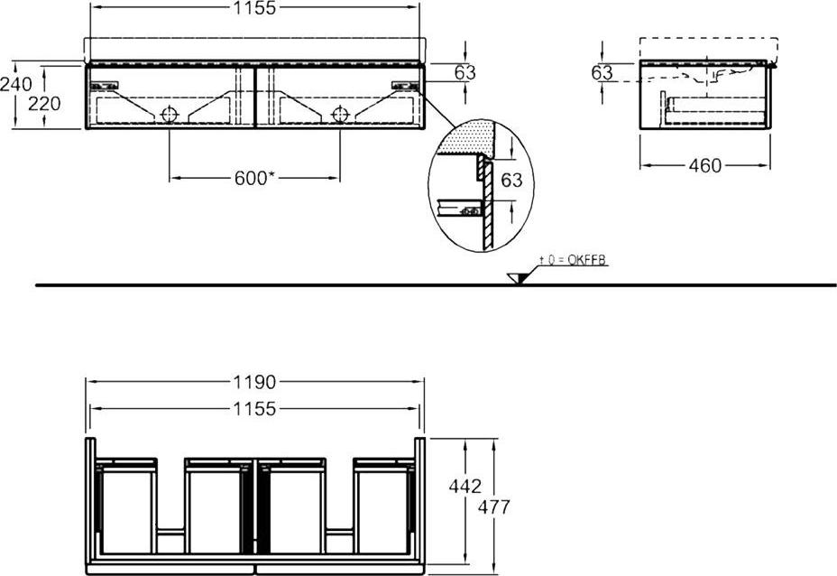 Тумба под двойную раковину 120 см Geberit iCon 840220000, белый