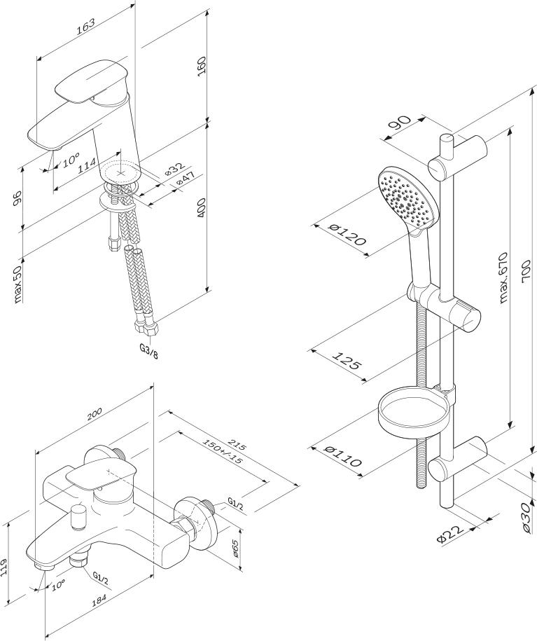 Комплект смесителей 3 в 1 Am.Pm Spirit V2.1 F40971A00, хром