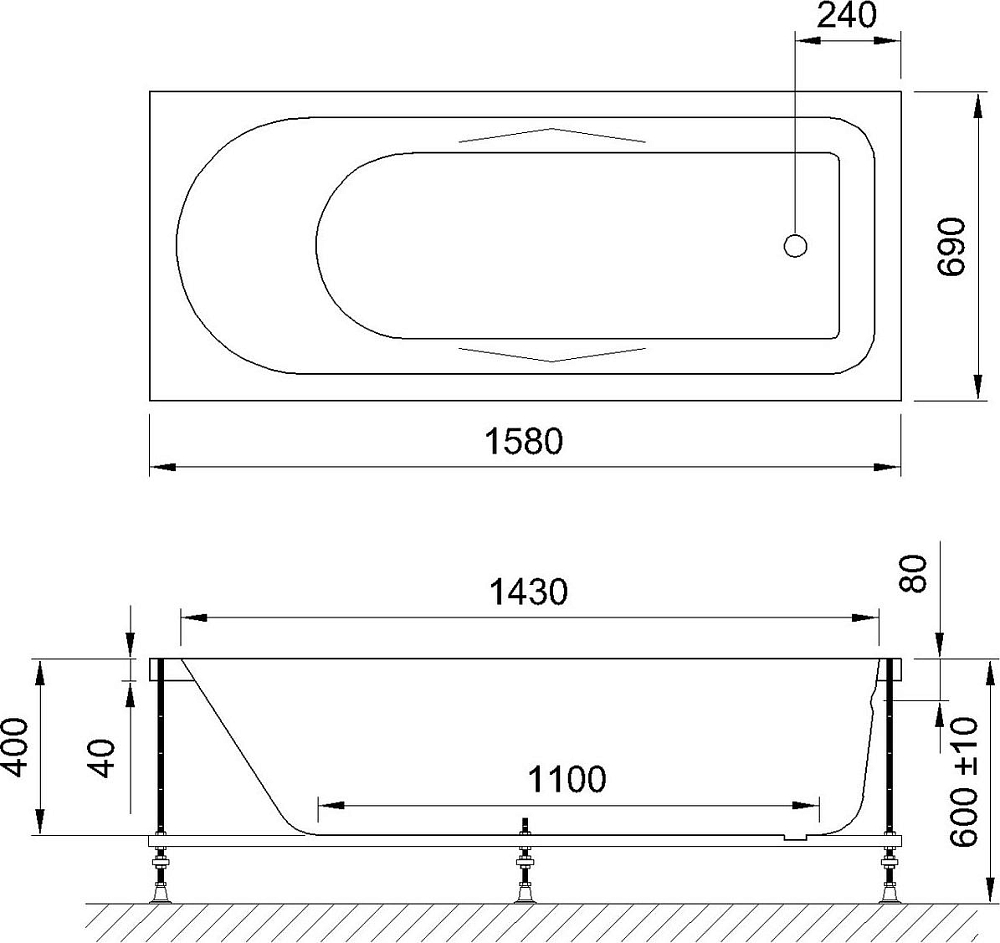 Акриловая ванна Royal Bath TUDOR SENOSAN 160x70