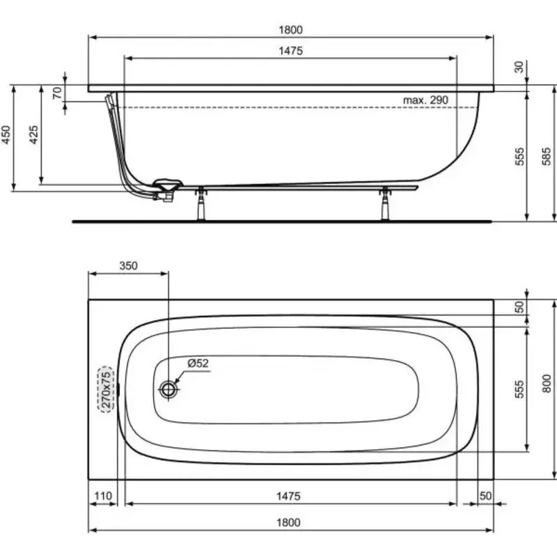 Акриловая ванна Ideal Standard I.Life 180х80 T476201 белый