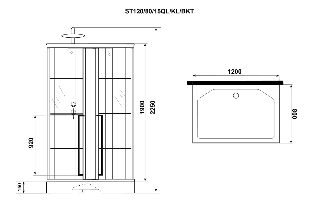 Душевая кабина Niagara Standart ST120/80/15QL/KL/BKT стекло прозрачное с узором, профиль черный