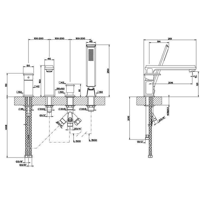 Смеситель на борт ванны Gessi Eleganza 46037#031, хром