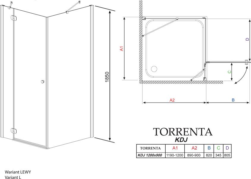 Душевой уголок Radaway Torrenta KDJ 120x90 стекло графит L