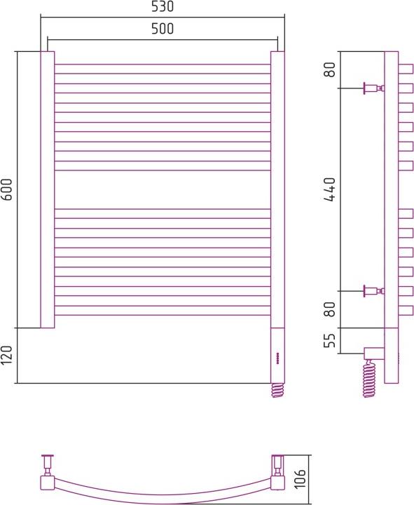 Полотенцесушитель электрический Сунержа Аркус 3.0 600x500 00-5705-6050 МЭМ правый, хром