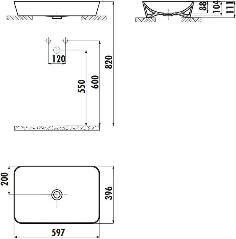 Раковина накладная Creavit Ultra UL060-00AM00E-0000 серый