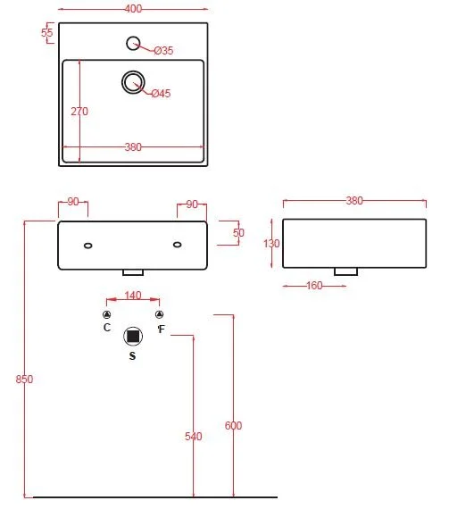 Раковина накладная ArtCeram Quadro QUL005 01 00 белый