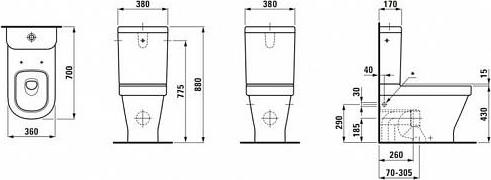 Унитаз-компакт Laufen LB3 8.2468.4.400.000.1-LCC с бачком 8.2868.0.000.278.1 подвод сбоку, сзади бачка