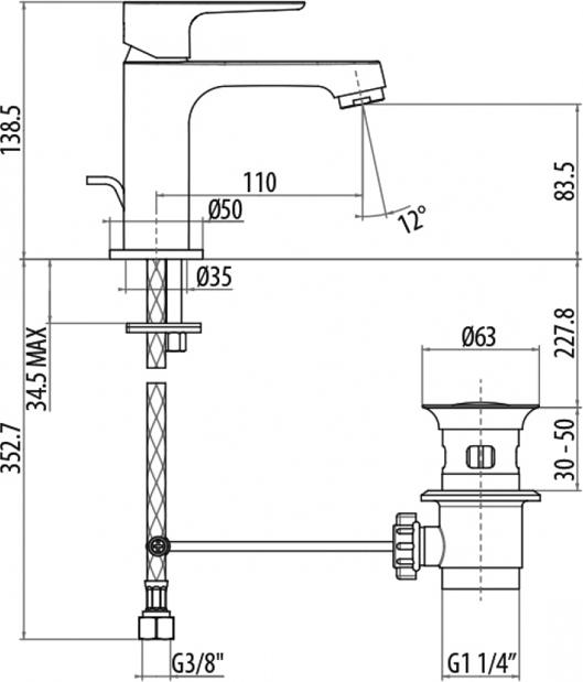 Смеситель для раковины Gattoni H2Omix3000 3041/30C0, хром