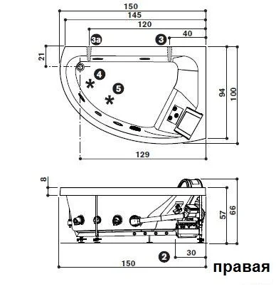 Акриловая ванна Jacuzzi Offset 9443-479A Sx/Dx белый