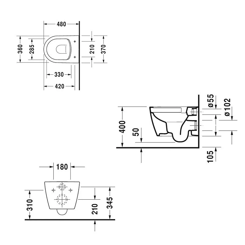 Подвесной унитаз безободковый Duravit Me by Starck 45300900A1 (2530090000) с крышкой-сиденьем Soft Close