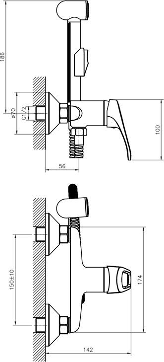 Смеситель для биде Decoroom DR21058 с гигиеническим душем