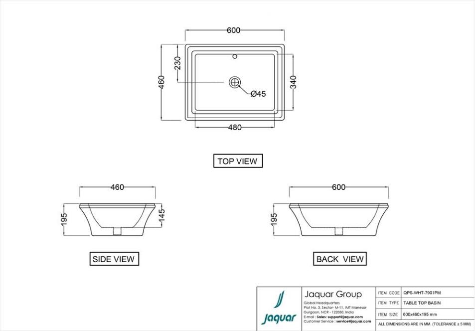 Раковина встраиваемая Jaquar QPS-WHT-7901PM