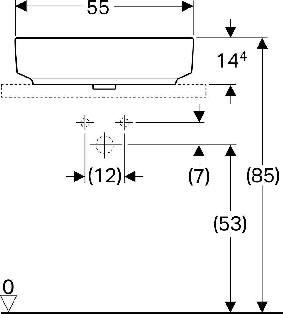 Раковина накладная 40x55 см Geberit VariForm 500.771.01.2 без отверстия перелива, белый