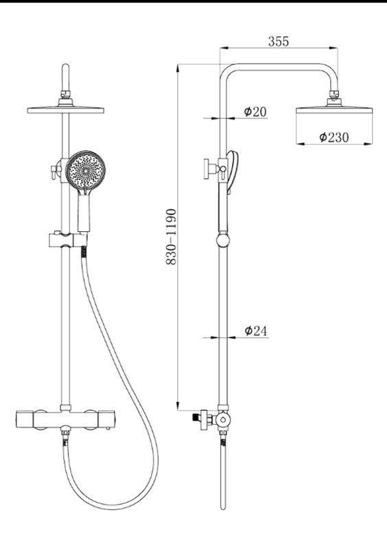 Душевая стойка beWash BV1TMSS6120 со смесителем, термостат, черный