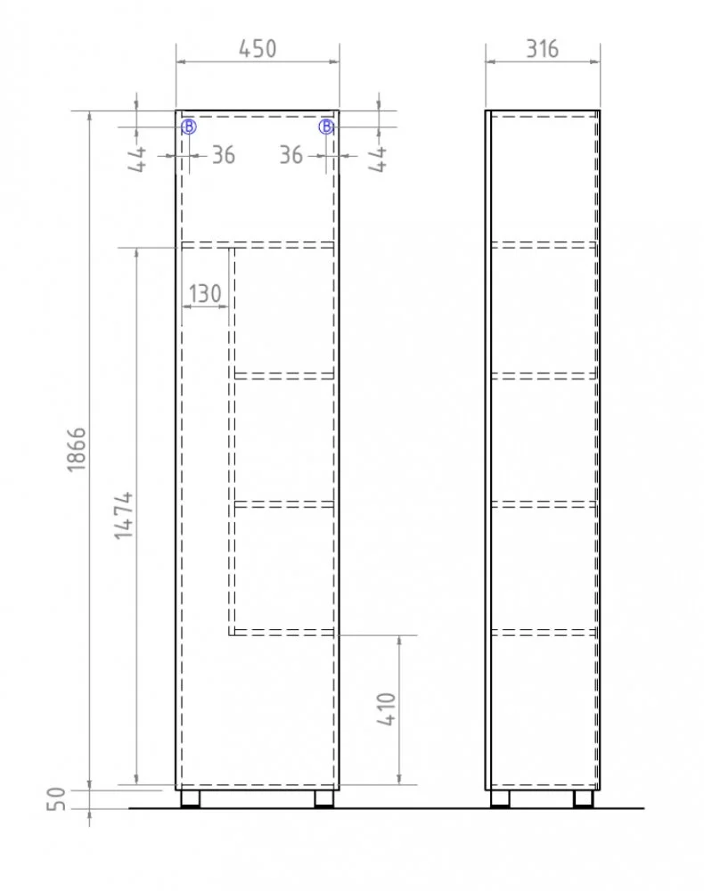 Шкаф-пенал Vigo Geometry П23-450(Geometry) белый