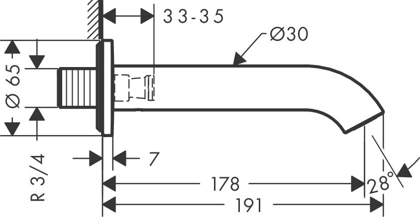 Излив для ванной Axor Uno 38411000, хром