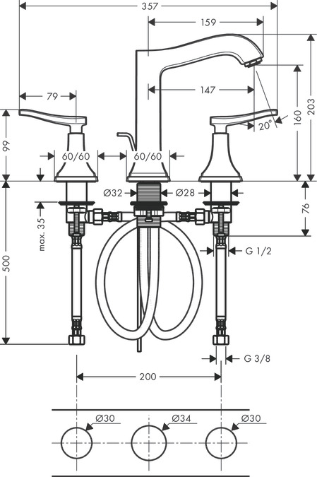 Смеситель для раковины Hansgrohe Metropol Classic 31331090, хром золото