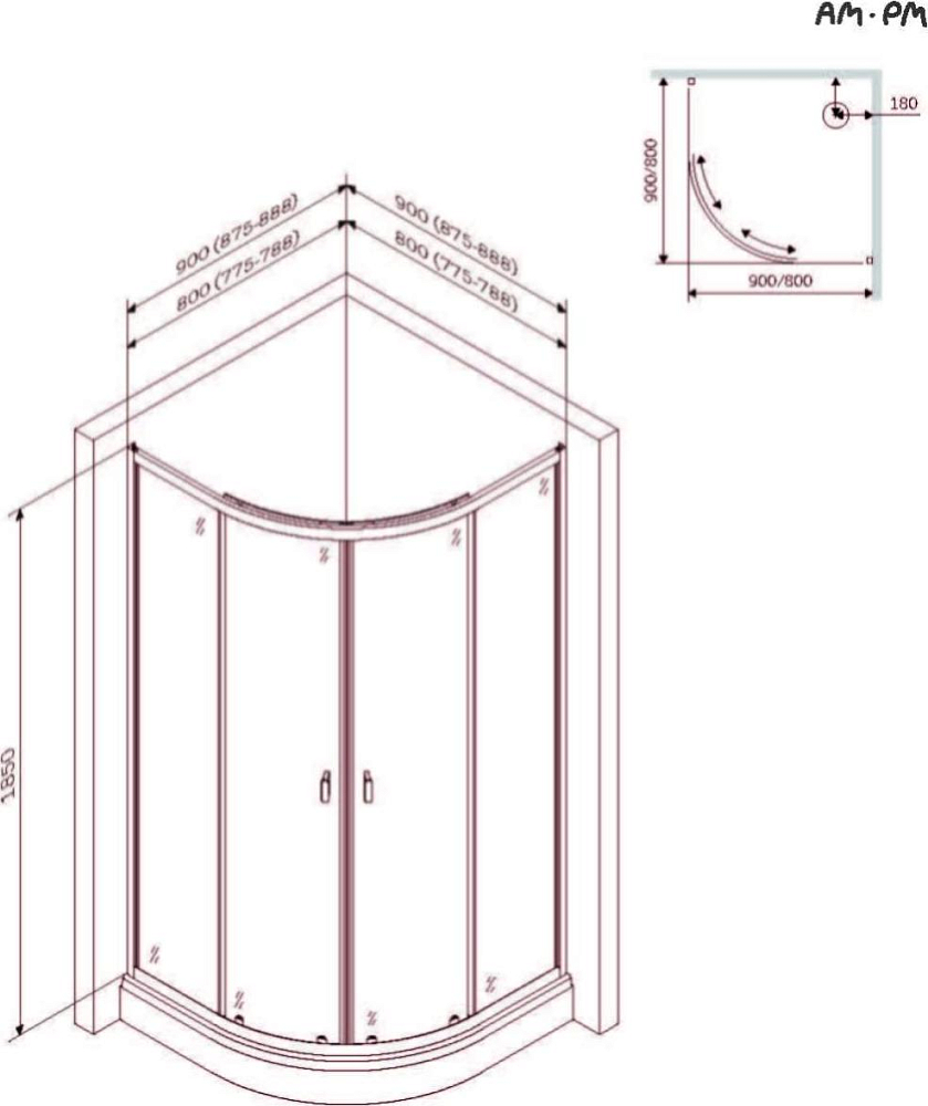 Душевой уголок 90x90, c поддоном Am.Pm X-Joy W88E-205-090MT