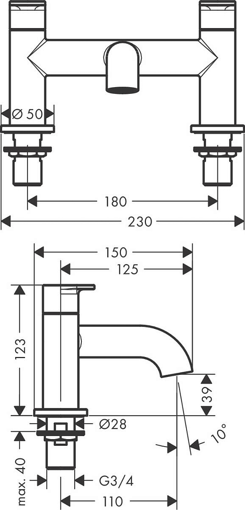 Смеситель на борт ванны Hansgrohe Vernis Blend 71442000, хром