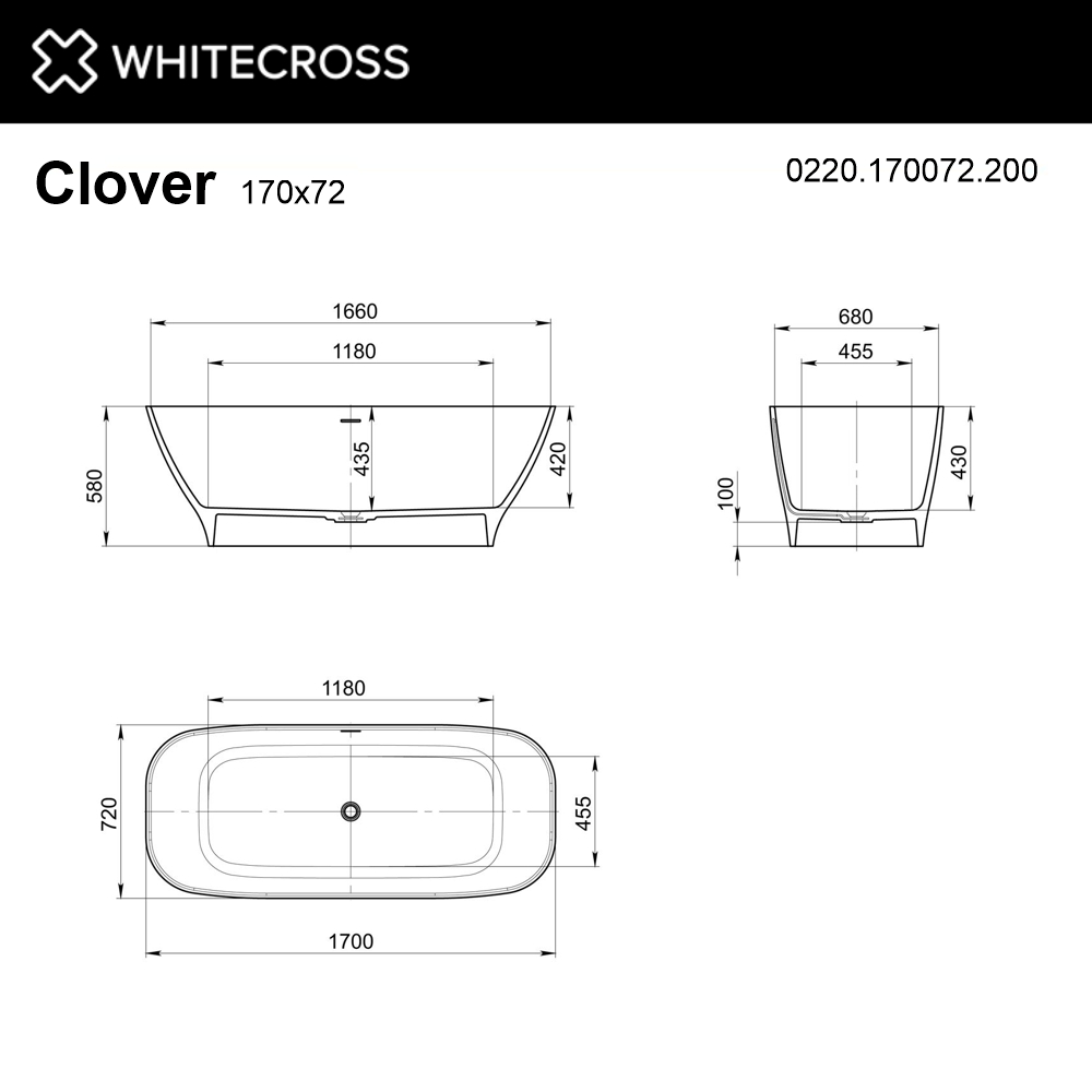 Ванна из искуственного камня Whitecross Clover 170x72 0220.170072.200 белый матовый