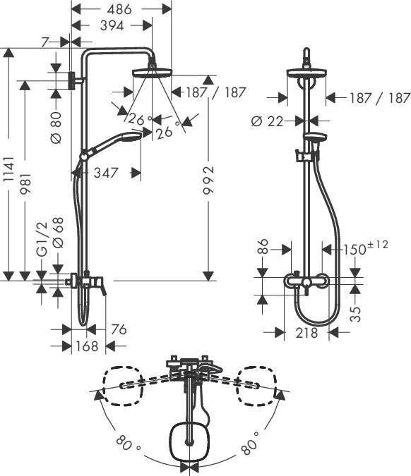 Душевая стойка Hansgrohe Croma Select E 180 27258400, хром