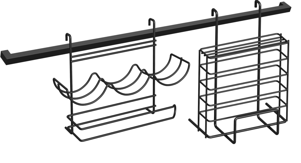 Комплект Рейлинг Domaci Феррара D20956 80, черный муар + Держатель D21349 для приправ и полотенца, черный муар + Держатель D21357 для ножей и досок, черный муар