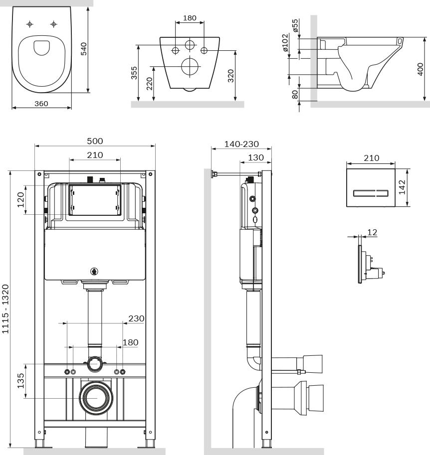 Комплект унитаза с инсталляцией AM.PM Inspire FlashClean IS450A38.501700 с сиденьем микролифт и черной клавишей смыва