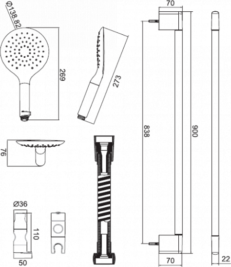 Душевой гарнитур Bravat Snow D157CP-2, хром