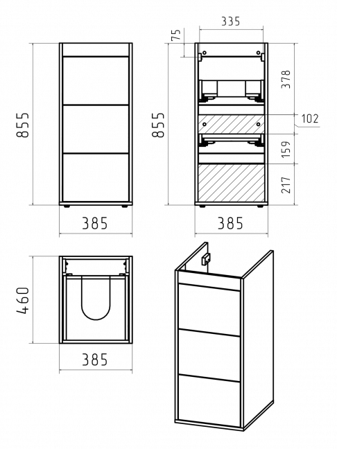 Тумба под раковину Brevita Grafit 40 GRA-01040-013Я