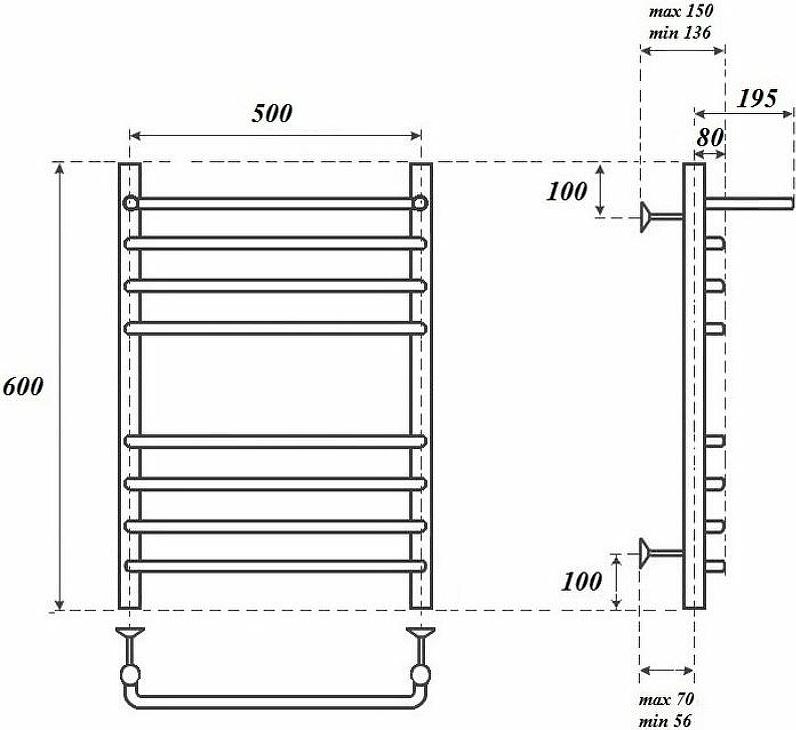 Полотенцесушитель водяной Point PN09156SP П7 500x600 с полкой, хром