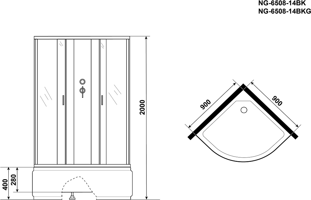 Душевая кабина Niagara Classic 65081434 NG-6508-14 90x90x215, стекло тонированное, черный алюминий