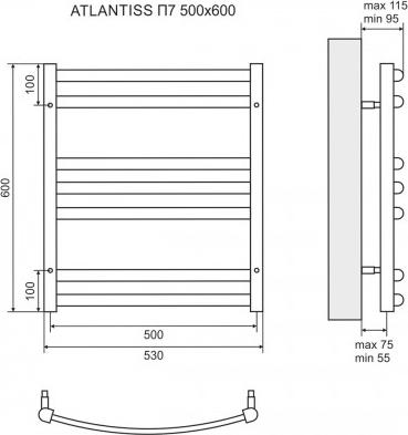 Полотенцесушитель электрический 50x60 см Lemark Atlantiss LM32607REBL П7, чёрный левый/правый