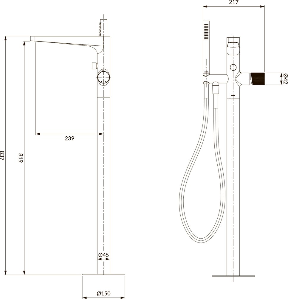 Смеситель для ванны с душем Omnires Contour CT8033GLB, золото