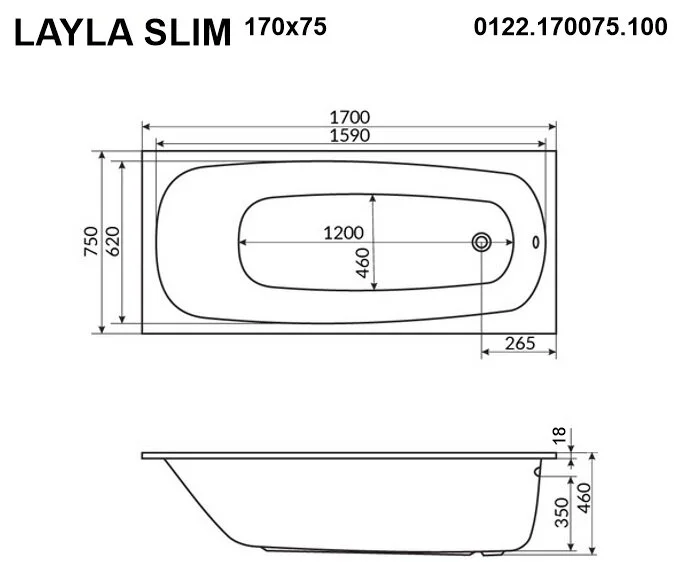 Акриловая ванна Whitecross Layla Slim 0122.170075.100.NANO.GL золото, белый