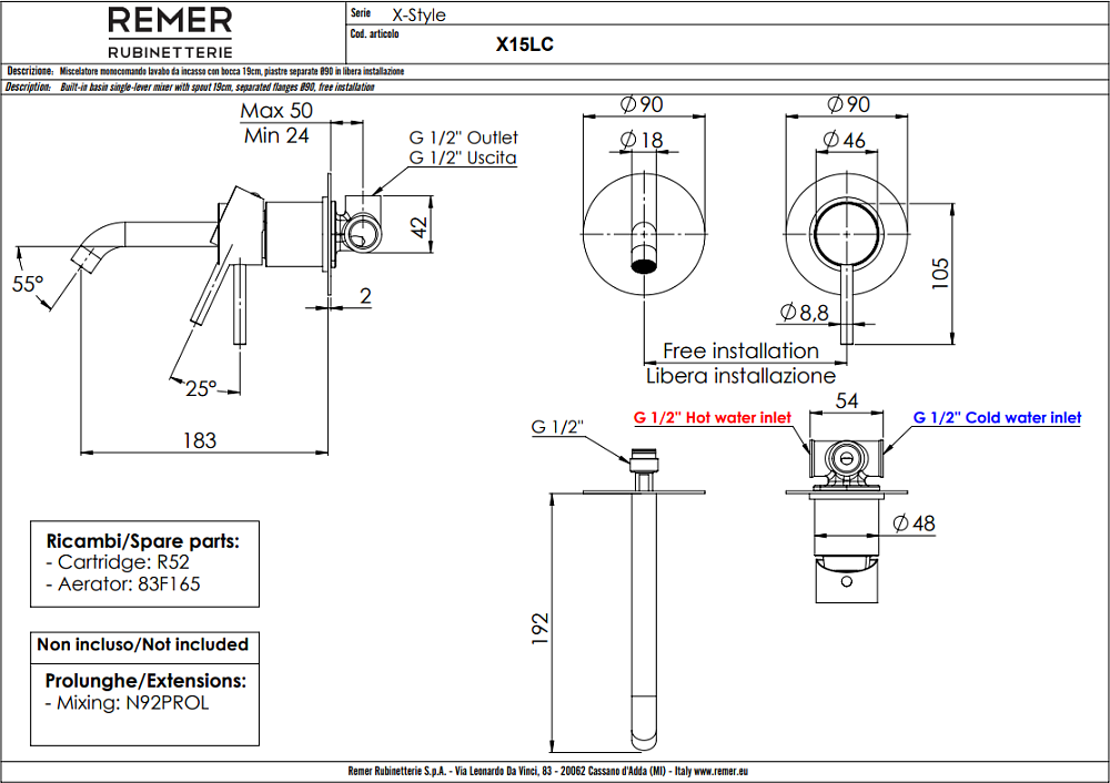 Смеситель для раковины Remer X15LC