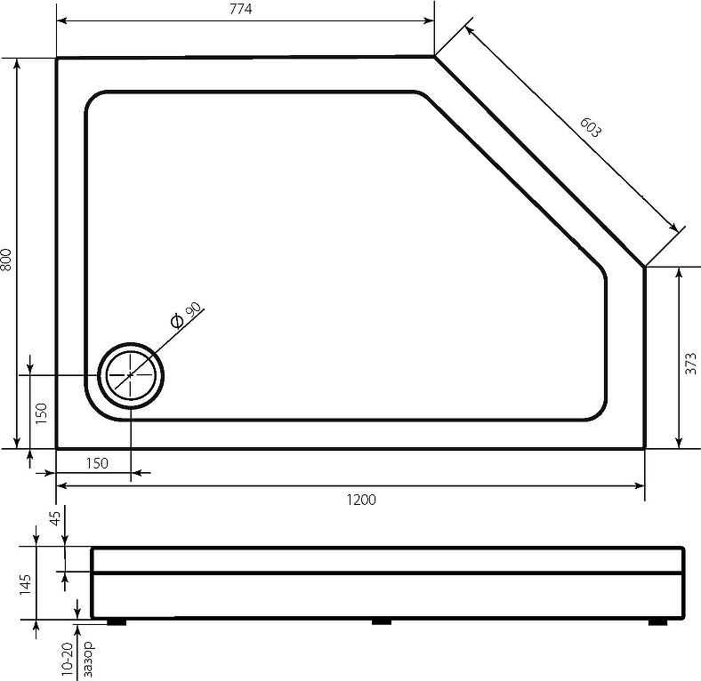 Душевой поддон Creto Pegas 120x80 см 7-1006 правый, белый