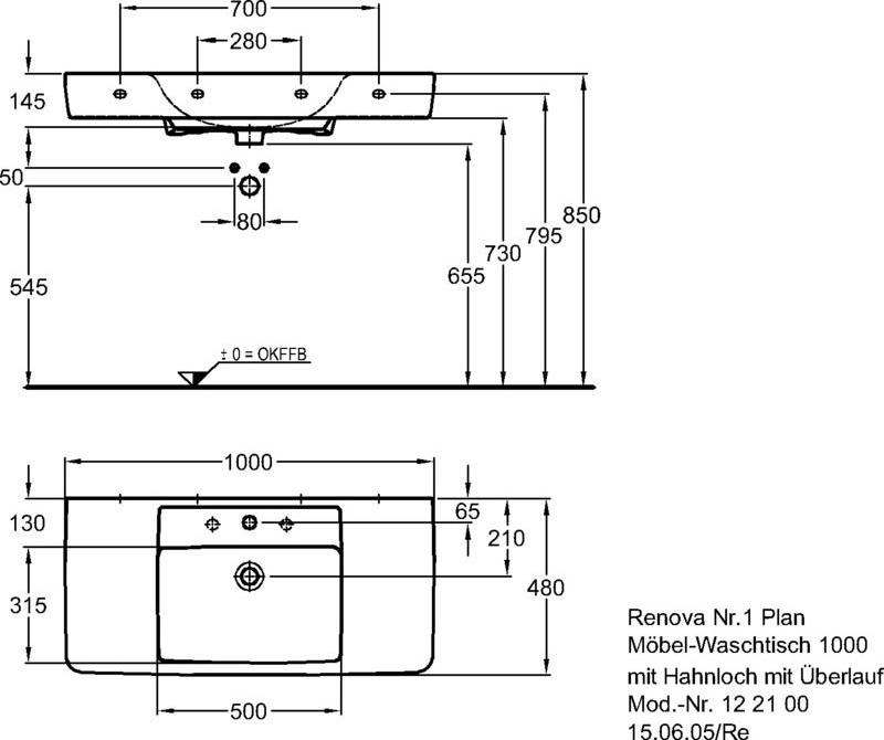 Раковина 100 см Geberit Renova Plan 122100000, белый