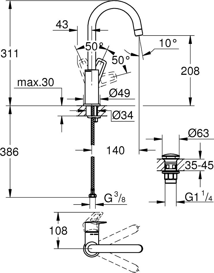 Смеситель для раковины Grohe BauLoop 23891001, хром