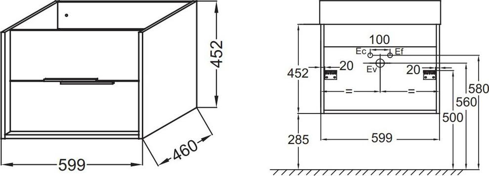 Тумба для комплекта 60 см Jacob Delafon Vivienne EB1506-N18-N18, белый блестящий