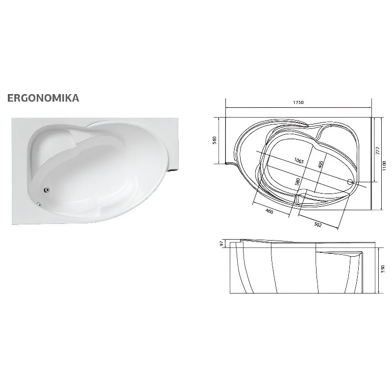 Акриловая ванна 1MarKa Ergonomika 01эрг17511пкс2+ белый