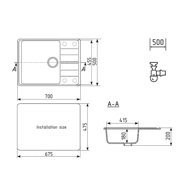 Кухонная мойка Ulgran Quartz Prima Prima 700-09 черный